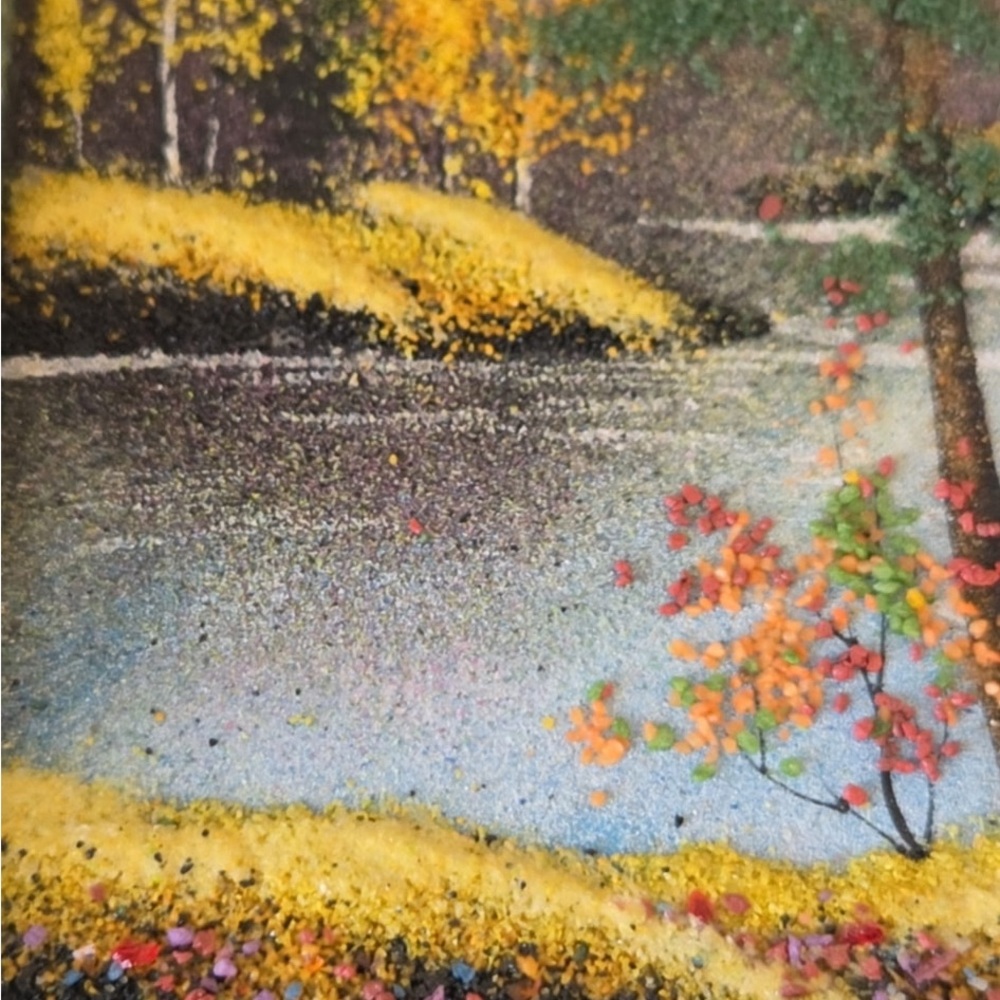 Vintage Russian Fall Scene Mineral Stone Painting in Marble Frame Art - Picture 5 of 10